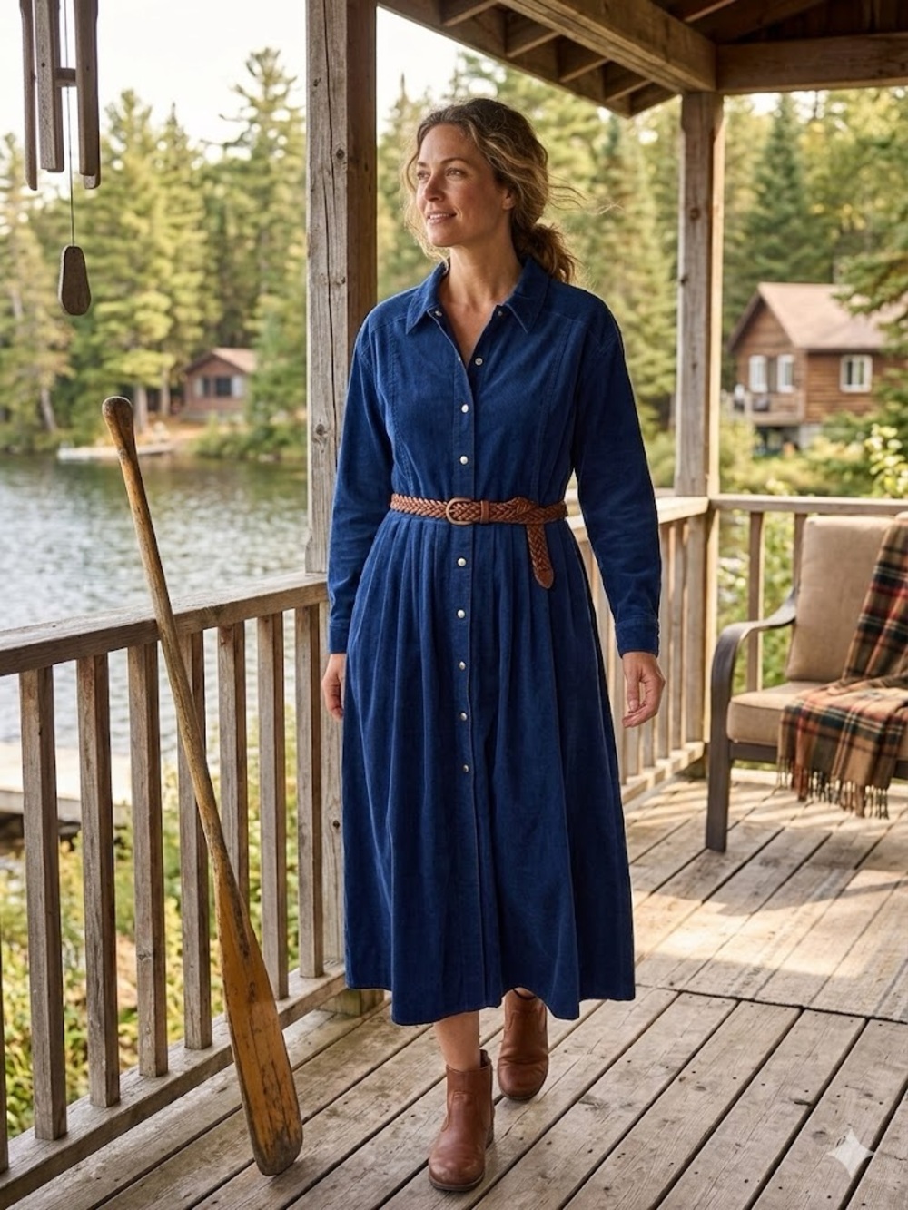 LAURA ASHLEY vintage Classic Navy corduroy Button-Front Shirt Dress 10